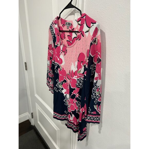 JM Collection Floral 3/4 Sleeve Top Pink Multi Sz Medium Embellished Bohemian - Picture 3 of 9